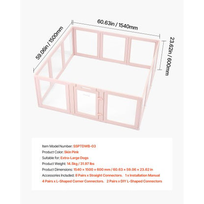 Welpenkäfig mit Fenster, transparent für extra große Hunde, 152x132x63 cm | EU