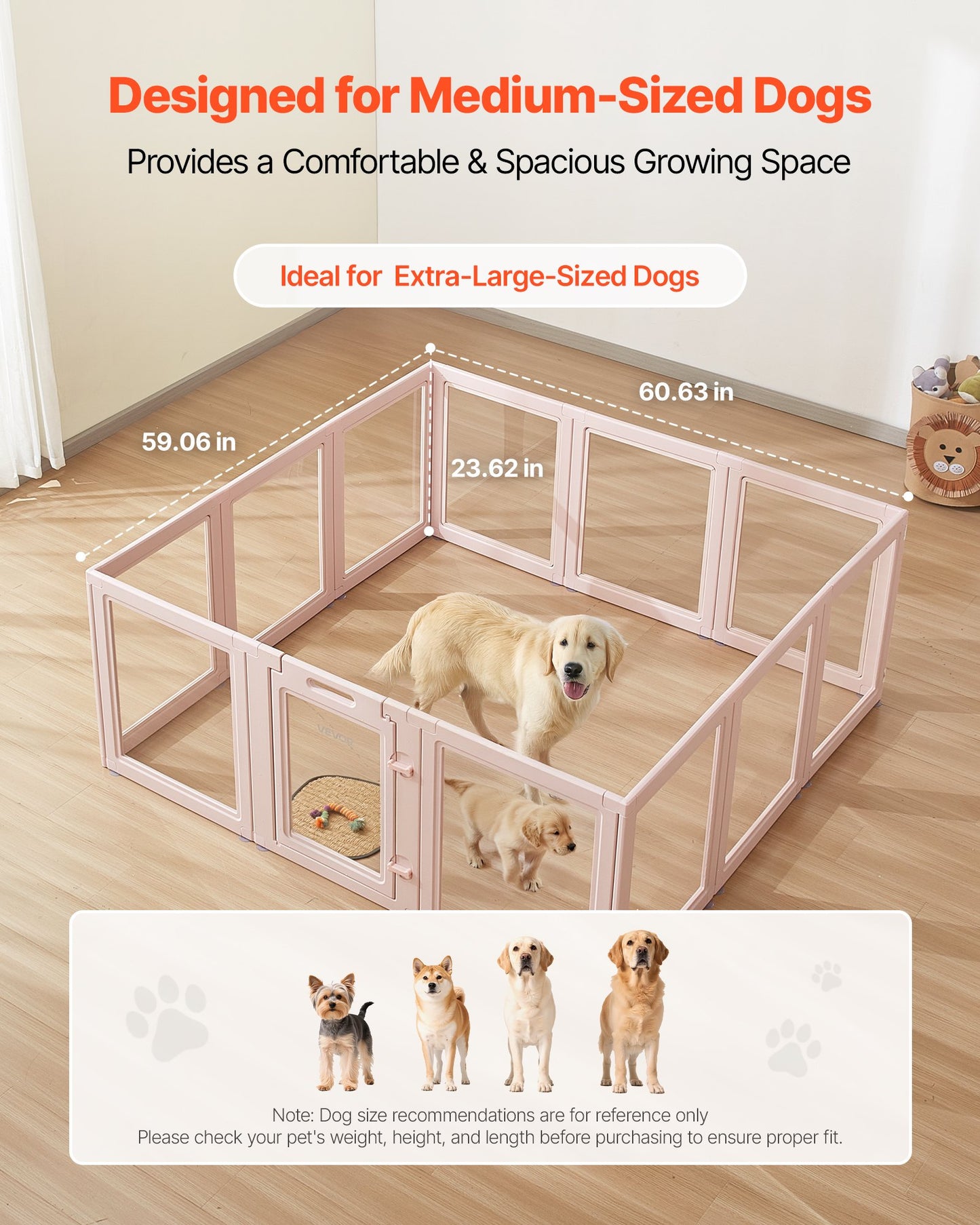 Dog Whelping Box, 60x59x23 in Transparent Plastic Dog Whelping Pen for X-Large Sized Dogs, Waterproof Puppy Playpen with Windows & Door Lock, Easy to Clean, Durable Indoor Pet Dogs Cats Birth Kit