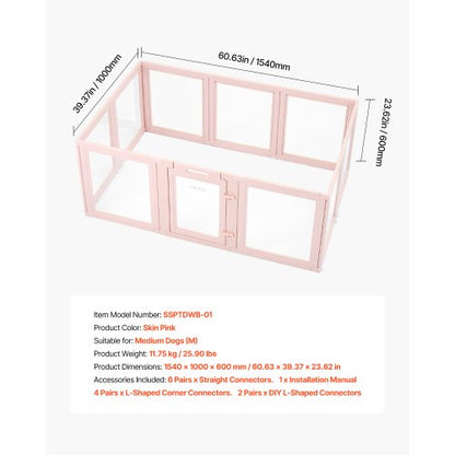 Puppy cage with window, transparent for medium-sized dogs, 152x94x59 cm | EU