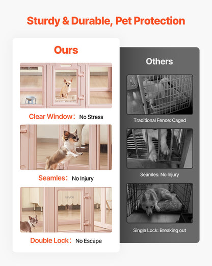 Dog Whelping Box, 60x39x23 in Plastic Dog Whelping Pen for Medium Sized Dogs, Waterproof Transparent Puppy Playpen with Windows & Door Lock, Easy to Clean, Durable Indoor Pet Dogs Cats Birth Kit