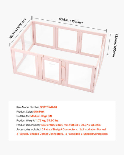 Dog Whelping Box, 60x39x23 in Plastic Dog Whelping Pen for Medium Sized Dogs, Waterproof Transparent Puppy Playpen with Windows & Door Lock, Easy to Clean, Durable Indoor Pet Dogs Cats Birth Kit