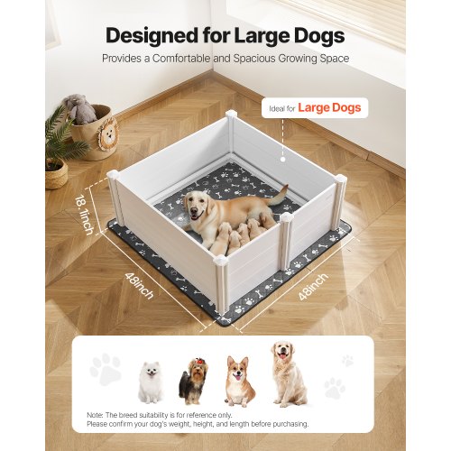 Welpenbox 122x122x46 cm mit höhenverstellbarer Tür für große Hunde | EU