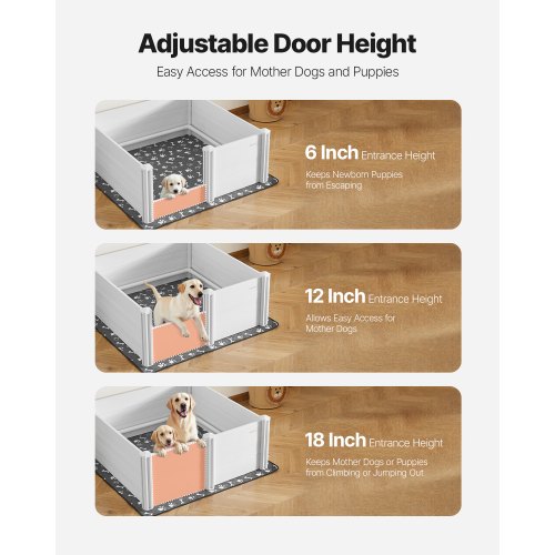 Welpenbox 122x122x46 cm mit höhenverstellbarer Tür für große Hunde | EU