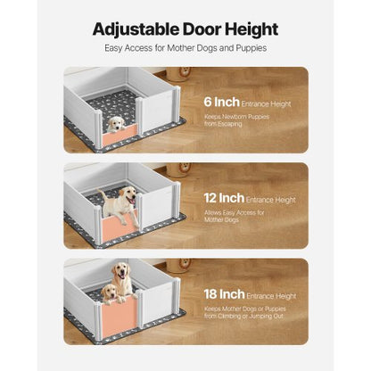 Welpenbox 122x122x46 cm mit höhenverstellbarer Tür für große Hunde | EU