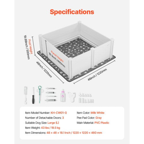 Welpenbox 122x122x46 cm mit höhenverstellbarer Tür für große Hunde | EU