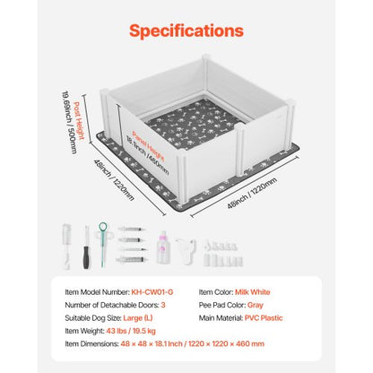 Welpenbox 122x122x46 cm mit höhenverstellbarer Tür für große Hunde | EU