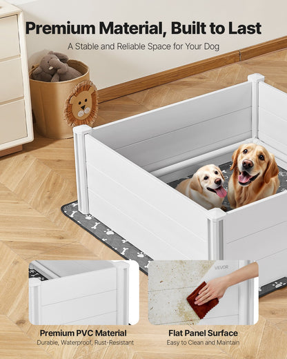 Dogs Whelping Box, 48 x 48 x 18.1 inch, Plastic PVC Puppies Playpen with Height Adjustable Door and Washable Pee Pad, Anti-Deformation Indoor Puppy Play Pen for Large Breed Dogs, Milk White