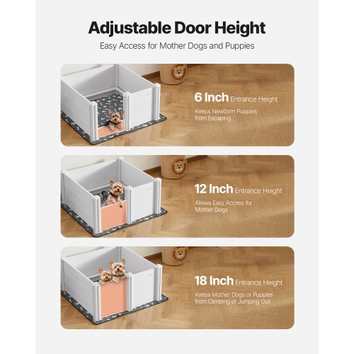 Whelping box for dogs 91x91x46 cm, adjustable door height for medium-sized dogs | EU