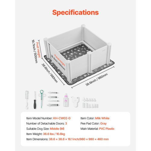 Whelping box for dogs 91x91x46 cm, adjustable door height for medium-sized dogs | EU