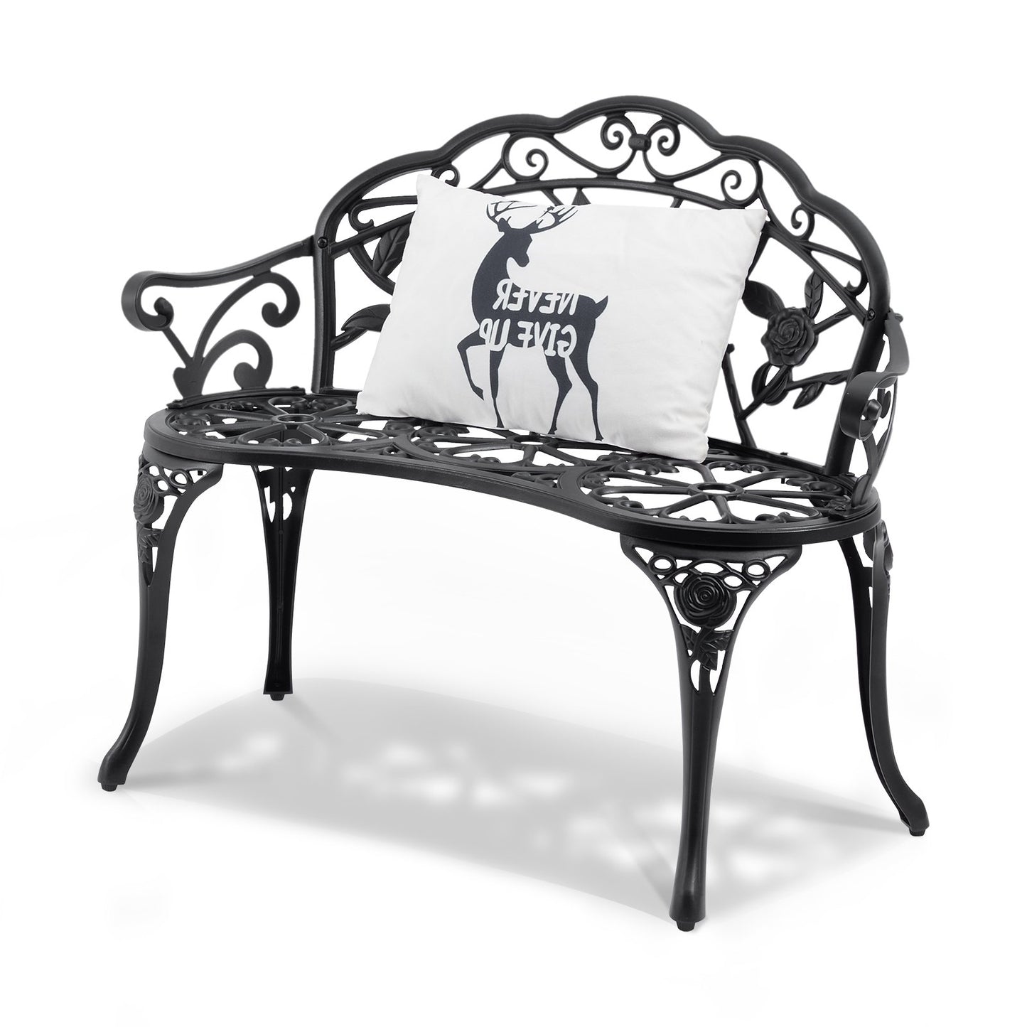 Utomhusbänk, 38,8 tum trädgårdsbänk i metall för utomhusbruk, 480 lbs lastkapacitetsbänk, trädgårdsbänk utomhus med ryggstöd och armstöd, uteplatsbänk för trädgård, park, gård, veranda