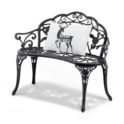 Utomhusbänk, 38,8 tum trädgårdsbänk i metall för utomhusbruk, 480 lbs lastkapacitetsbänk, trädgårdsbänk utomhus med ryggstöd och armstöd, uteplatsbänk för trädgård, park, gård, veranda