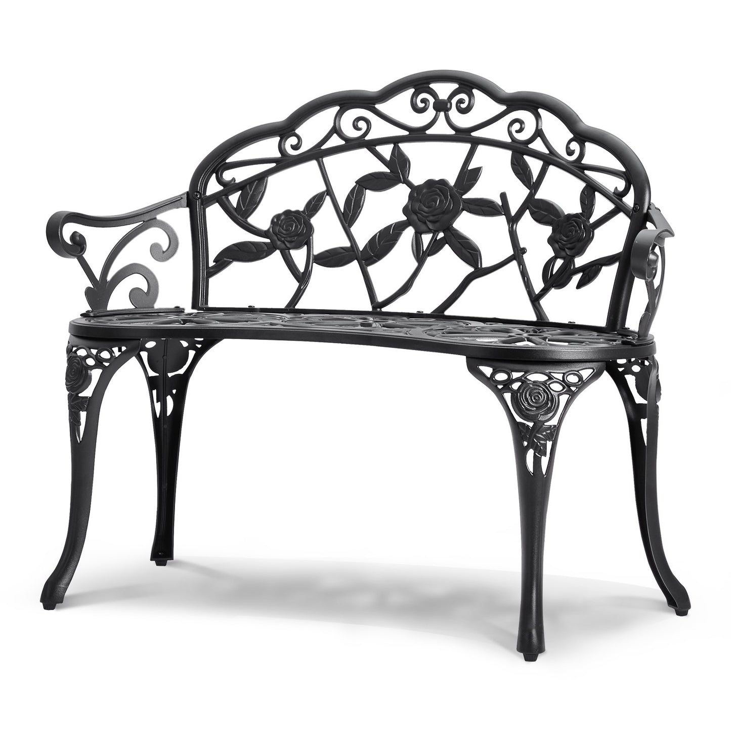 Utomhusbänk, 38,8 tum trädgårdsbänk i metall för utomhusbruk, 480 lbs lastkapacitetsbänk, trädgårdsbänk utomhus med ryggstöd och armstöd, uteplatsbänk för trädgård, park, gård, veranda