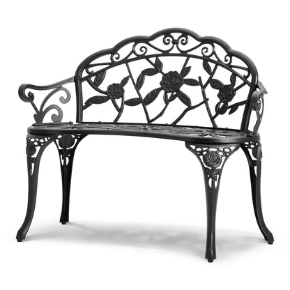 Utomhusbänk, 38,8 tum trädgårdsbänk i metall för utomhusbruk, 480 lbs lastkapacitetsbänk, trädgårdsbänk utomhus med ryggstöd och armstöd, uteplatsbänk för trädgård, park, gård, veranda