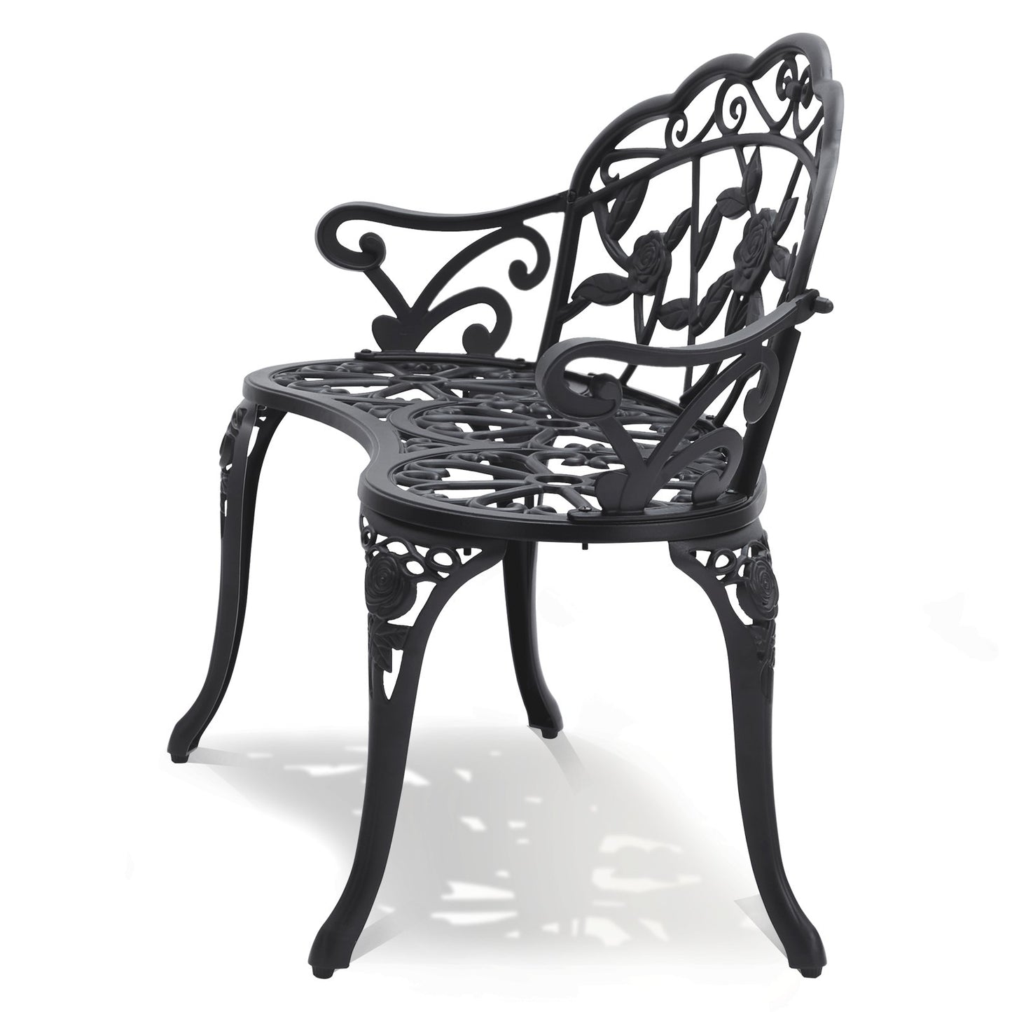 Utomhusbänk, 38,8 tum trädgårdsbänk i metall för utomhusbruk, 480 lbs lastkapacitetsbänk, trädgårdsbänk utomhus med ryggstöd och armstöd, uteplatsbänk för trädgård, park, gård, veranda