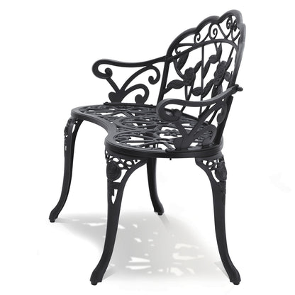 Utomhusbänk, 38,8 tum trädgårdsbänk i metall för utomhusbruk, 480 lbs lastkapacitetsbänk, trädgårdsbänk utomhus med ryggstöd och armstöd, uteplatsbänk för trädgård, park, gård, veranda