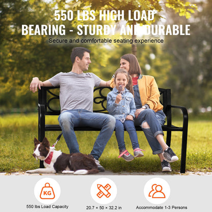 Gartenbank, 50 Zoll Gartenbank aus Metall für den Außenbereich, 550 lbs Tragkraft Bank, Gartenbank für den Außenbereich mit Rückenlehne und Armlehne, Terrassenbank für Garten, Park, Hof, Veranda