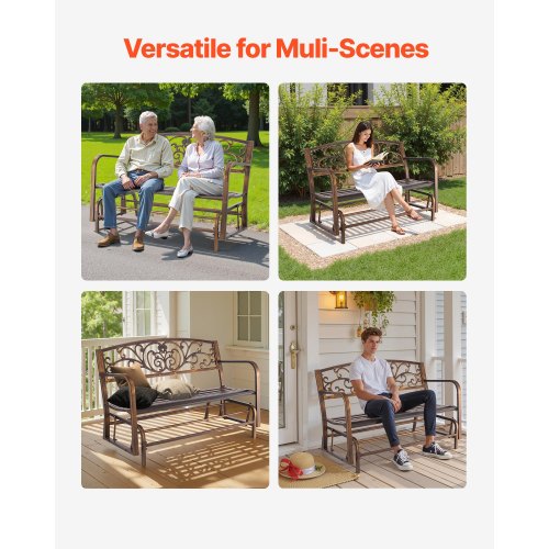 Outdoor Bench Terrace Bench Glider 127 cm Metal Frame Cast Iron Backrest | EU