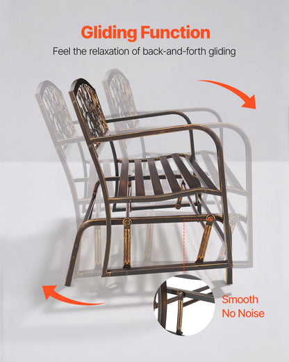 Outdoor Bench, 50 inch, Carbon Steel Metal Frame with Cast Iron Backrest and Round Edge Armrests, Weatherproof Outside Glider Bench for Patio, Garden, Park, Yard, Front Porch, Antique Bronze