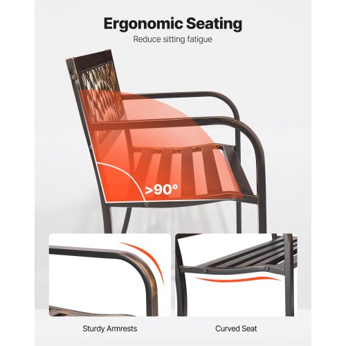 Outdoor Bench Terrace Bench 116 cm Metal Frame PVC Mesh Backrest for Veranda | EU