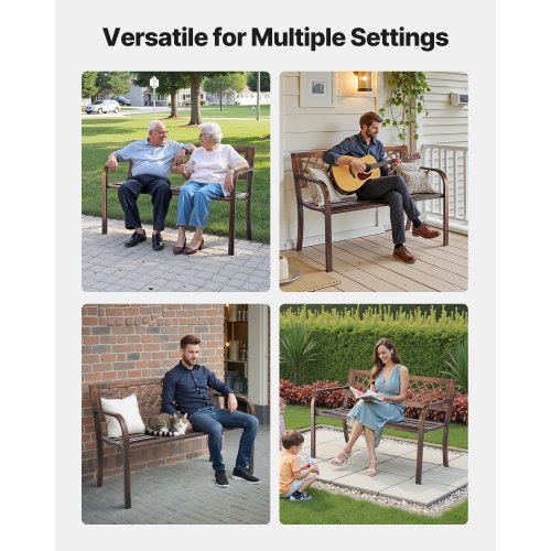 Outdoor Bench Terrace Bench 116 cm Metal Frame PVC Mesh Backrest for Veranda | EU