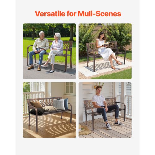Outdoor Bench Terrace Bench 127 cm Metal Frame PVC Floral Backrest for Veranda | EU