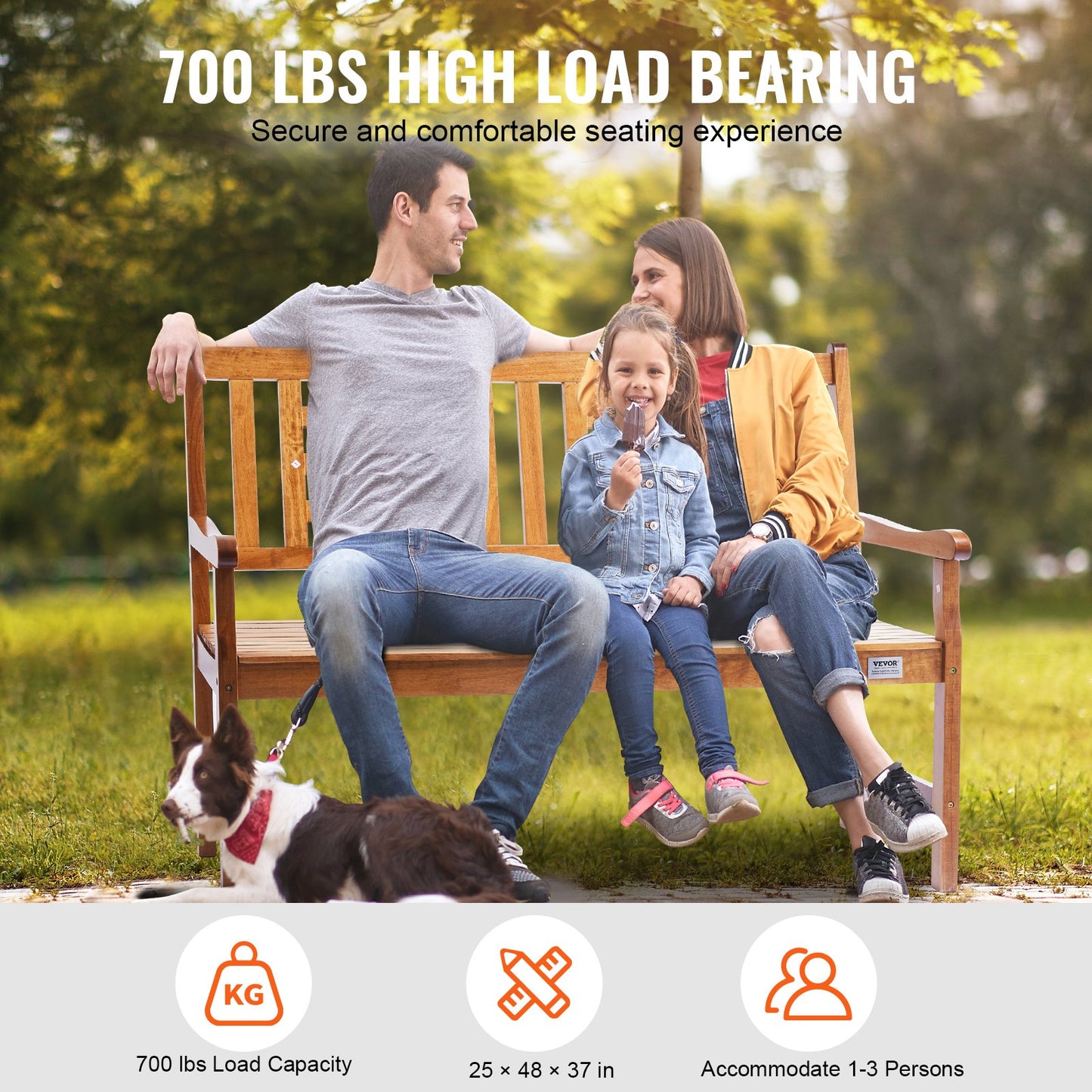 Gartenbank, 48 Zoll, Holz, Gartenbank, 700 lbs, Park, Terrasse, Hof, Veranda, Bank