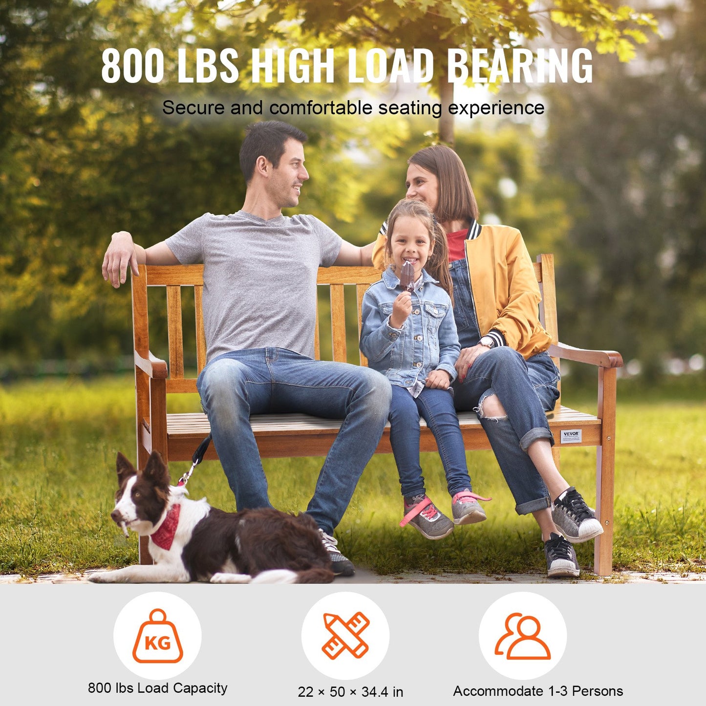 Utomhusbänk 50 i trä Trädgårdsbänk 800 lbs Park Patio Yard Veranda Bänk