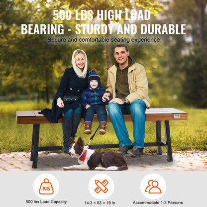 Gartenbank 63 Zoll aus Holz, Gartenbank mit Metallbeinen, Park- und Terrassen-Essbank