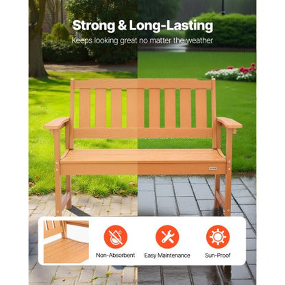 Outdoor Bench Terrace Bench 128 cm Weatherproof Plastic Natural Wood Color | EU