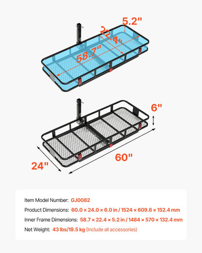 500 lbs Hitch Cargo Carrier Folding Hitch Cargo Carrier with Stabilizer