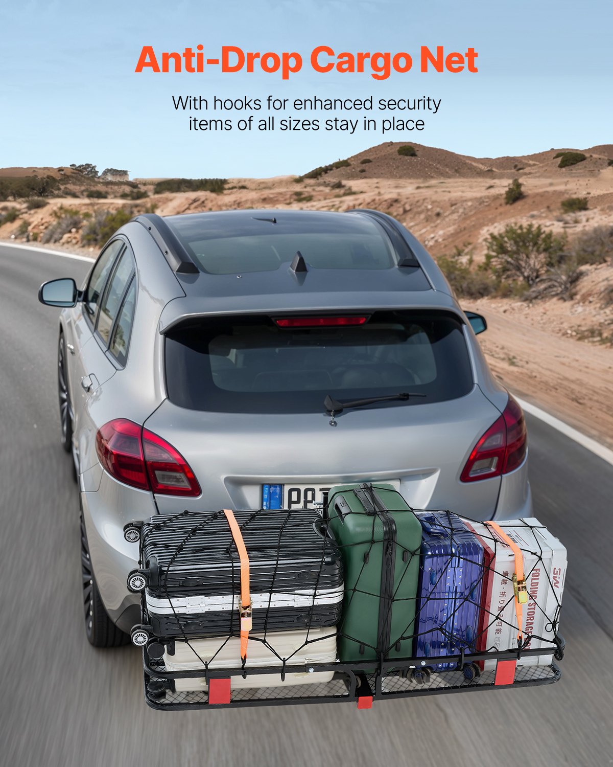 53" x 19" x 5", Hitch Cargo Carrier, 500 lbs Capacity Hitch Cargo Carrier with Hitch Stabilizer & Ratchet Straps, Hitch Mount Cargo Carrier with Cargo Net with Hook, Fit for SUVs