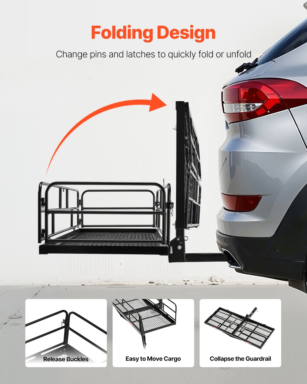 60" x 24" x 14", Hitch Cargo Carrier, 500 lbs Capacity Hitch Cargo Carrier with Cargo Net & Waterproof Cargo Bag, Folding Hitch Mount Cargo Carrier with Reflective Reminder, Fit for SUVs