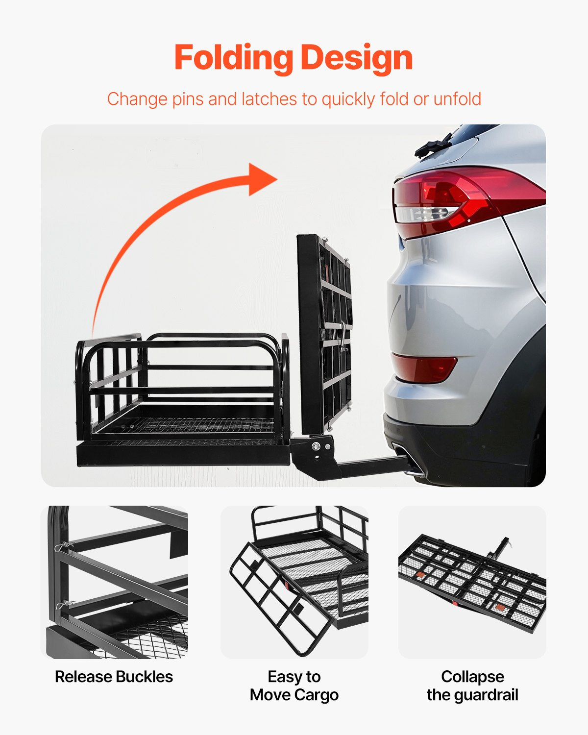 60" x 24" x 14", Hitch Cargo Carrier, 500 lbs Capacity Hitch Cargo Carrier with Anti-Rattle Hitch Stabilizer, Folding Hitch Mount Cargo Carrier with Pins and Latches, Fit for SUVs/Pickup Trucks