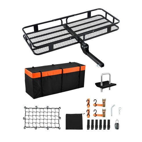 60" x 24" x 6", Hitch Cargo Carrier, 500 lbs Capacity Hitch Cargo Carrier with Cargo Net with Hook & Waterproof Cargo Bag, Folding Hitch Mount Cargo Carrier with Ratchet Straps, Fit for SUVs