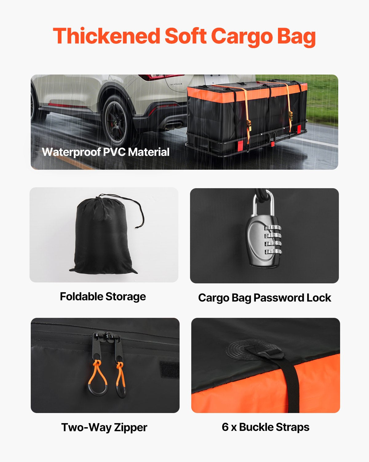 60" x 24" x 6", Hitch Cargo Carrier, 500 lbs Capacity Hitch Cargo Carrier with Cargo Net with Hook & Waterproof Cargo Bag, Folding Hitch Mount Cargo Carrier with Ratchet Straps, Fit for SUVs