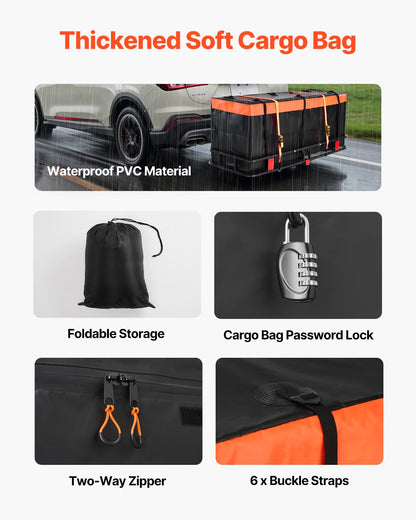 60" x 24" x 6", Hitch Cargo Carrier, 500 lbs Capacity Hitch Cargo Carrier with Cargo Net with Hook & Waterproof Cargo Bag, Folding Hitch Mount Cargo Carrier with Ratchet Straps, Fit for SUVs