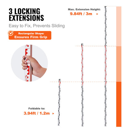 Mätstång 3M Metrisk Teleskopisk Grad Stång CM/MM med Bubble Level & Bag
