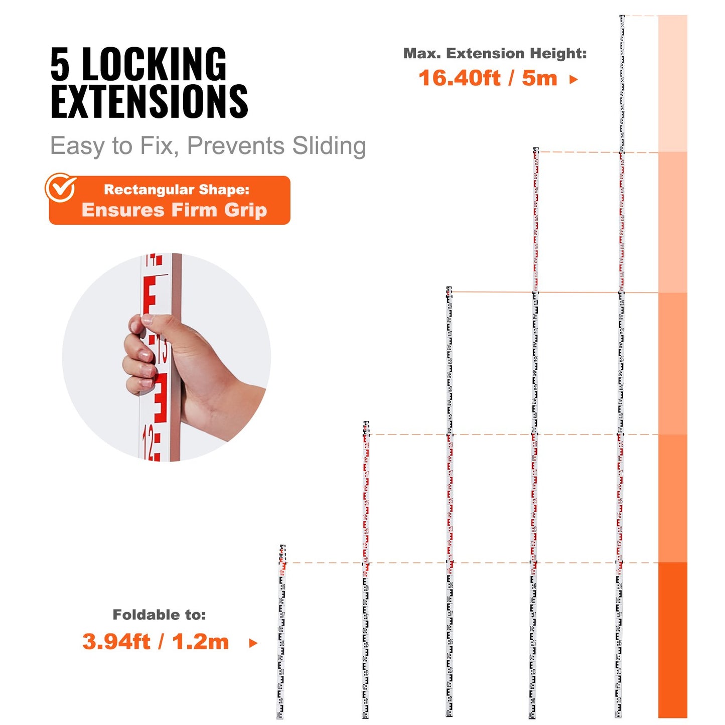 Mätstång 5M Metrisk Teleskopisk Grad Stång CM/MM med Bubble Level & Bag