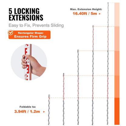 Mätstång 5M Metrisk Teleskopisk Grad Stång CM/MM med Bubble Level & Bag