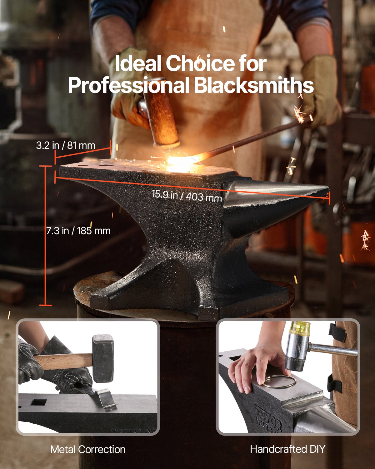 Single Horn Städ 55lbs Stål Stål Runt Horn Städ för smeder