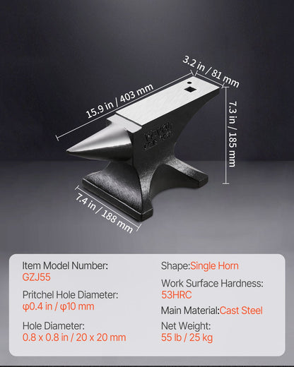 Single Horn Städ 55lbs Stål Stål Runt Horn Städ för smeder