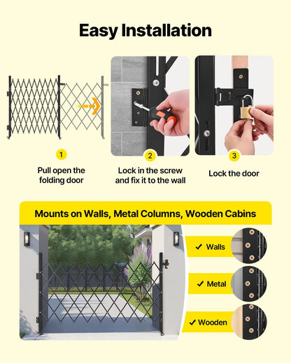 Single Folding Security Gate, Lockable Scissor Gate with 360° Swivel Casters, Outdoor Barricade Steel Retractable Gates, for Entry Security, Garage, Warehouse & Pool, 74.80 x 51.57 in (W x H)