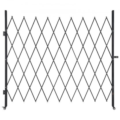 Single Folding Security Gate, Lockable Scissor Gate with 360° Swivel Casters, Outdoor Barricade Steel Retractable Gates, for Entry Security, Garage, Warehouse & Pool, 86.61 x 86.81 in (W x H)
