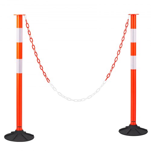 2 Pack Traffic Delineator Posts, 34 in Traffic Safety Cones with Weighted Base, Reflective Strips and Chain, Heavy Duty Delineator Posts for Construction Site, Parking Lot, Crowd Control, Red
