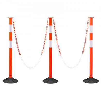 3 Pack Traffic Delineator Posts, 34 in Traffic Safety Cones with Weighted Base, Reflective Strips and Chain, Heavy Duty Delineator Posts for Construction Site, Parking Lot, Crowd Control, Red
