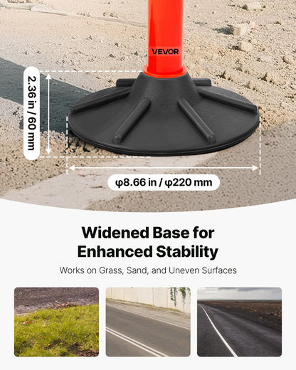 3 Pack Traffic Delineator Posts, 34 in Traffic Safety Cones with Weighted Base, Reflective Strips and Chain, Heavy Duty Delineator Posts for Construction Site, Parking Lot, Crowd Control, Red