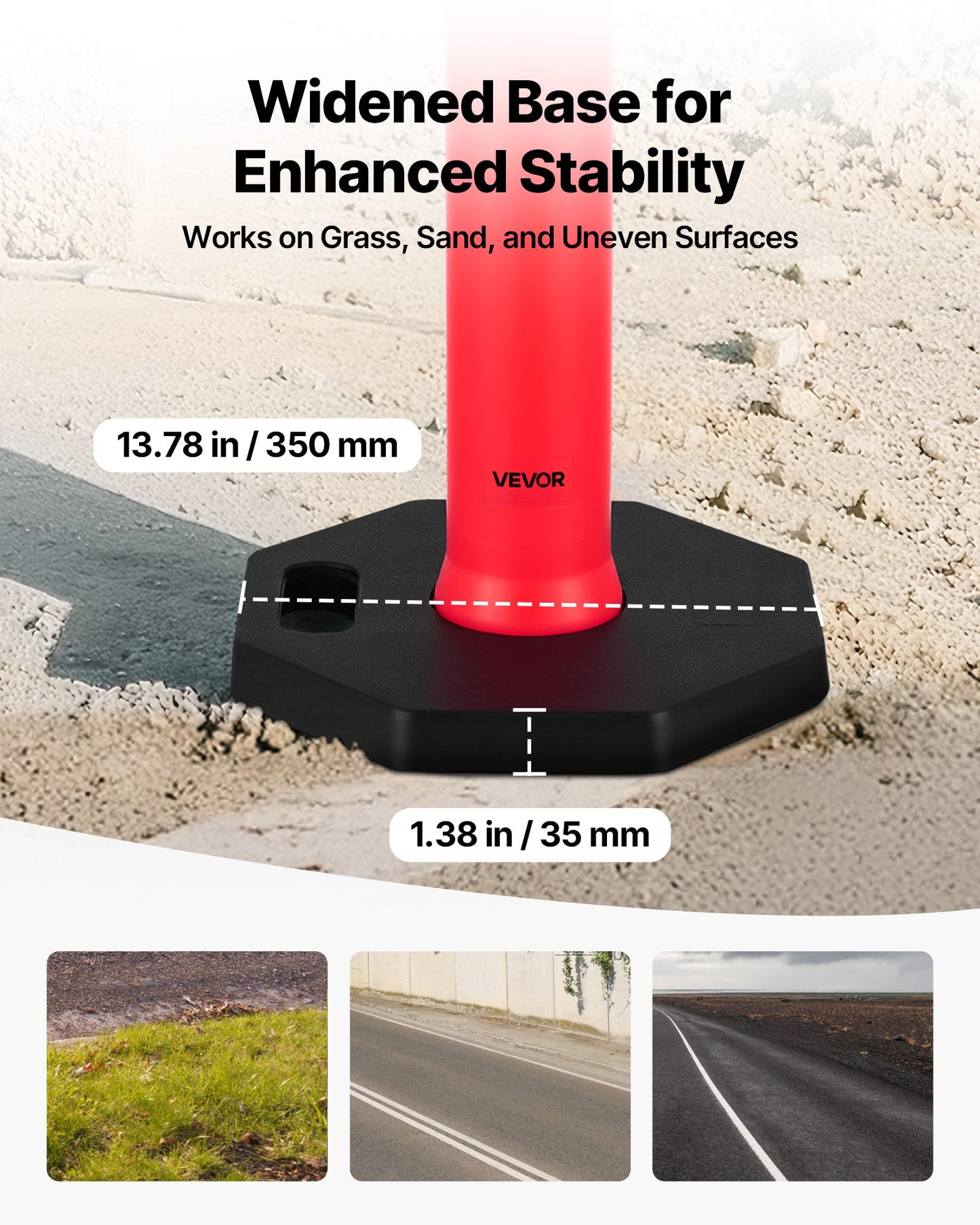 2 Pack Traffic Delineator Posts, 48 inches Traffic Safety Cones with Weighted Base and Reflective Strips, Heavy Duty Delineator Posts for Construction Site, Parking Lot, Crowd Control, Red