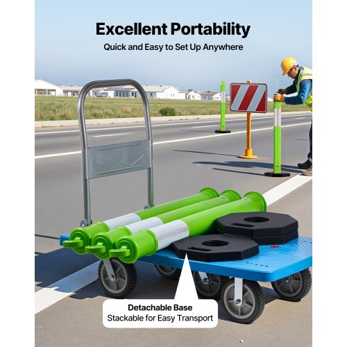 3er-Pack Absperrpfosten 1140 mm Leitkegel mit beschwertem Fuß grün | EU