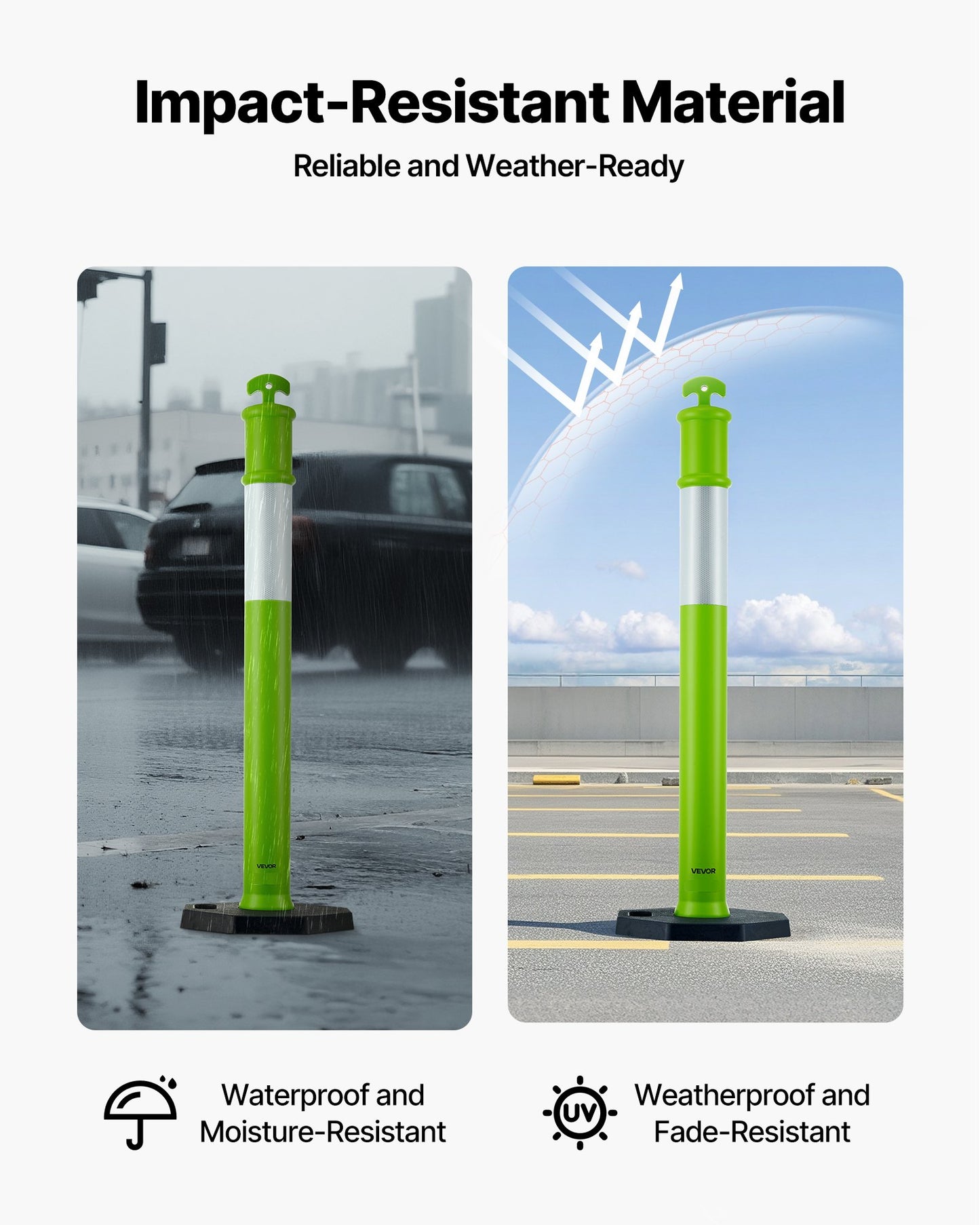 3 Pack Traffic Delineator Posts, 48 inches Traffic Safety Cones with Weighted Base and Reflective Strips, Heavy Duty Delineator Posts for Construction Site, Parking Lot, Crowd Control, Green