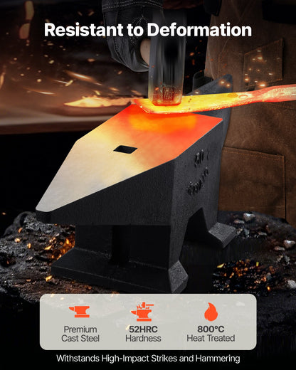 Cast Iron Anvil, 105 Lbs Single Horn Anvil with Large Countertop and Stable Base, High Hardness Rugged Round Horn Anvil Blacksmith, for Bending, Shaping